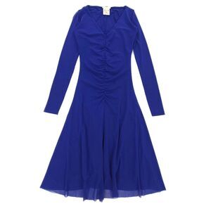 NEW Fuzzi Jean Paul Gaultier 90s Ruched Mesh Long Sleeve Dress Large Royal Blue